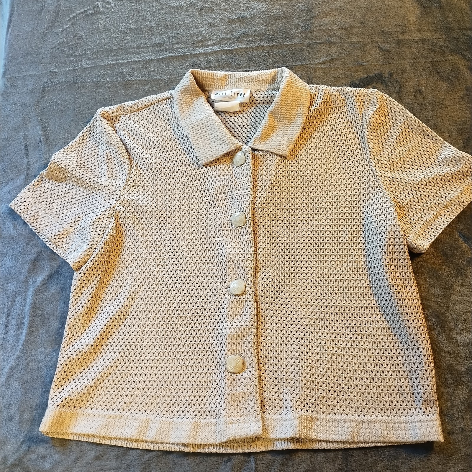 Vintage Miss Dorby Tan Crochet Women's 10 Granny Boho Layering Coastal Textured
